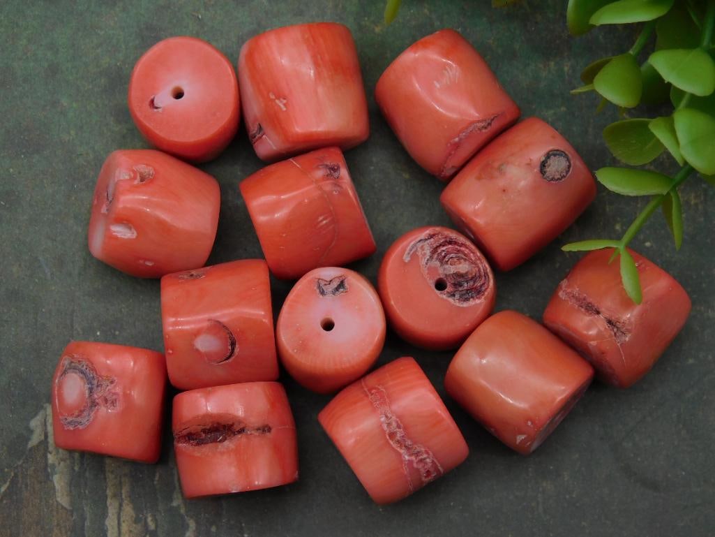 Red Coral Beads with Natural Variations ROCK STONE LAPIDARY SPECIMEN: Red Coral Beads with Natural Variations ROCK STONE LAPIDARY SPECIMEN