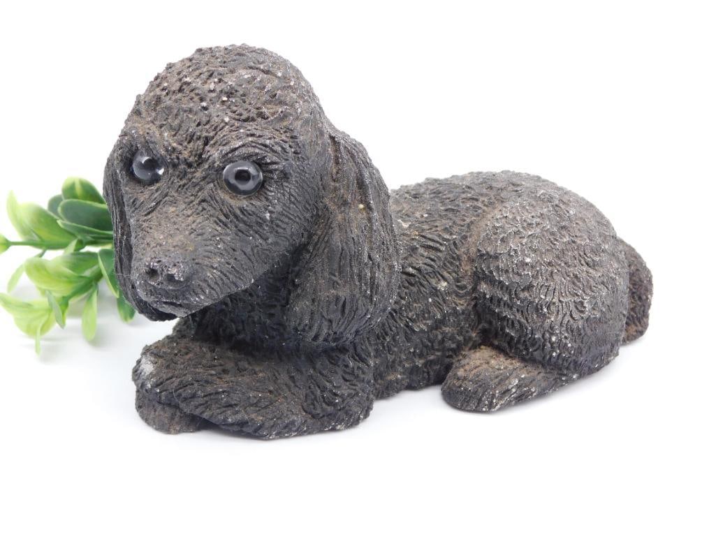 SMALL POODLE STATUE WITH GLASS EYES VINTAGE ANTIQUE: SMALL POODLE STATUE WITH GLASS EYES VINTAGE ANTIQUE