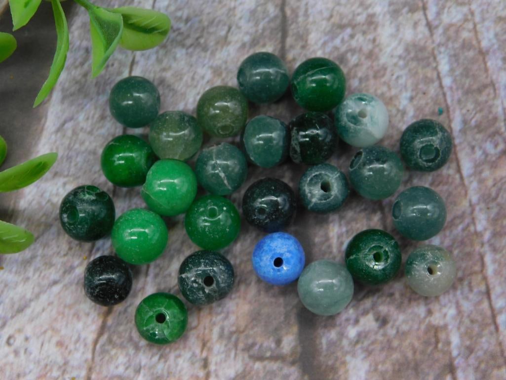 Collection of Green Gemstone Beads, 17 Grams: Collection of Green Gemstone Beads, 17 Grams