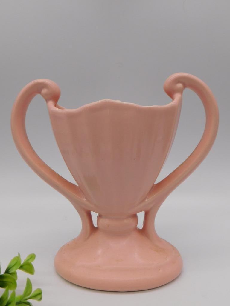 Vintage Pink Ceramic Trophy-Shaped Vase: Vintage Pink Ceramic Trophy-Shaped Vase
