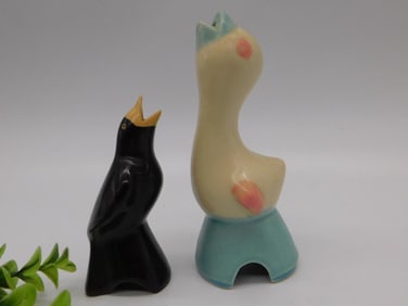 Vintage Ceramic Bird Figurines with Abstract Design