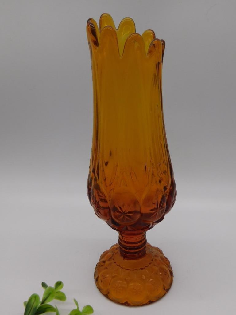 Vintage Amber Slung Glass Scalloped Edge Vase: Vintage Amber Slung Glass Scalloped Edge Vase