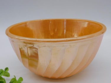 Vintage Fire-King Swirled Mixing Bowl in Peach Lustre Finish