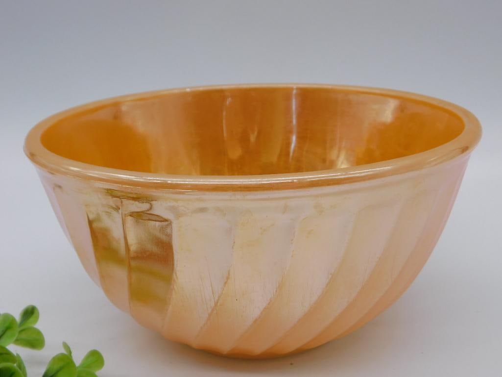 Vintage Fire-King Swirled Mixing Bowl in Peach Lustre Finish: Vintage Fire-King Swirled Mixing Bowl in Peach Lustre Finish