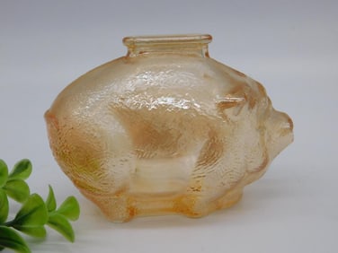 Amber Glass Piggy Bank with Textured Surface