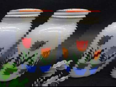Vintage Milk Glass Salt and Pepper Shakers with Tulip Motif