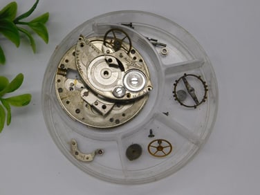 Vintage Watch Movement Parts in Divided Container WATCHMAKER WATCHMAKING TOOLS