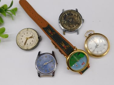 Five Vintage Watches, Assorted Styles WATCHMAKER WATCHMAKING TOOLS