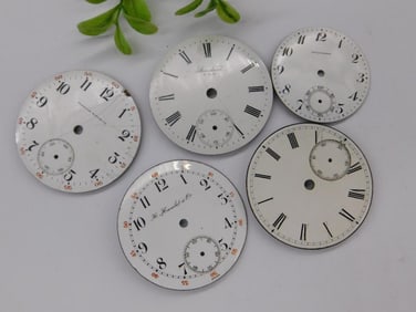 5 Vintage Pocket Watch Dials with Roman & Arabic Numerals Watchmaking Watchmaker Tools
