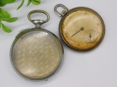 2 Vintage Pocket Watches with Metal Cases Watchmaking Watchmaker Tools