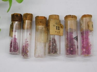 Vintage Glass Vials with Pink Beads and Sequins Watchmaking Watchmaker Tools