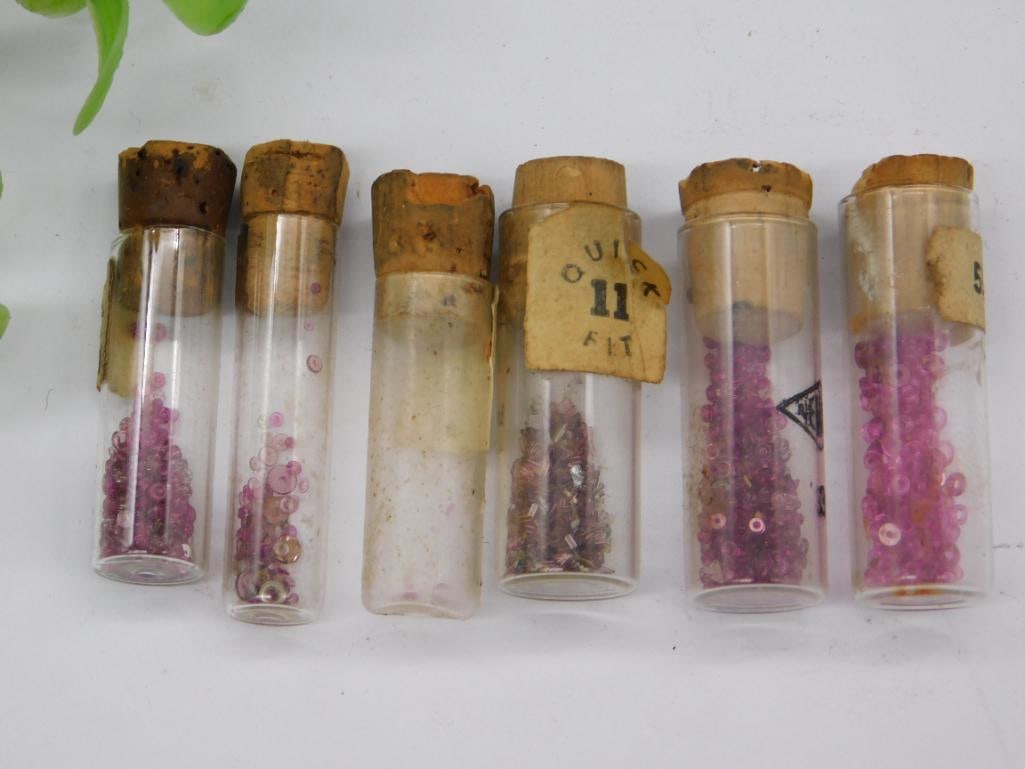 Vintage Glass Vials with Pink Beads and Sequins Watchmaking Watchmaker Tools: Vintage Glass Vials with Pink Beads and Sequins Watchmaking Watchmaker Tools