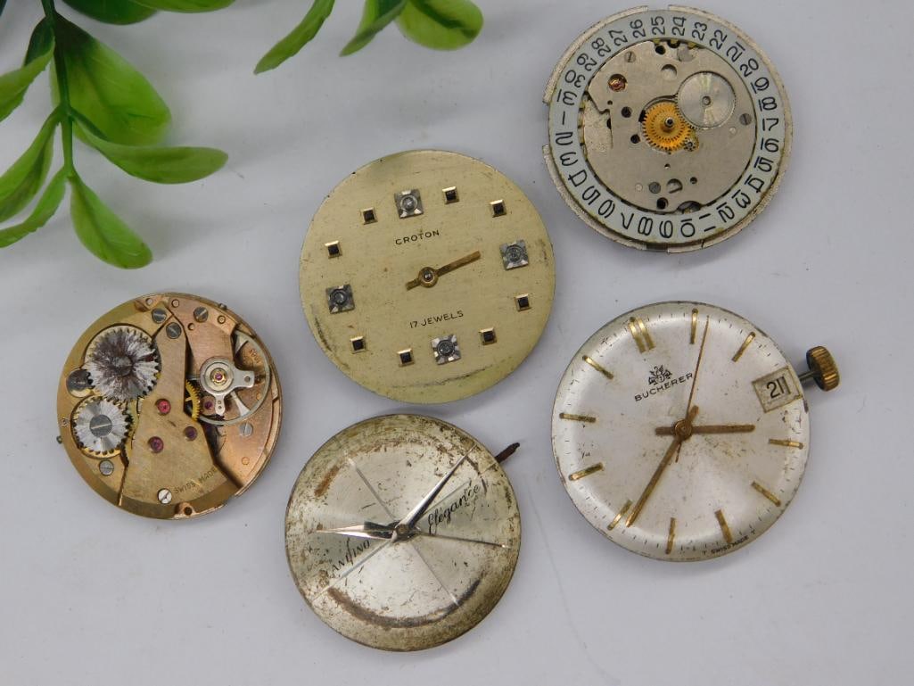 Five Vintage Watch Movements and Dials Watchmaking Watchmaker Tools: Five Vintage Watch Movements and Dials Watchmaking Watchmaker Tools
