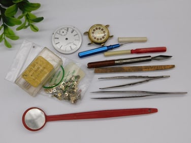 Vintage Watch Repair Tools and Components Lot WATCHMAKER WATCHMAKING TOOLS
