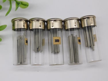 5 Vintage Glass Vials with Metal Rod Contents WATCHMAKER WATCHMAKING TOOLS