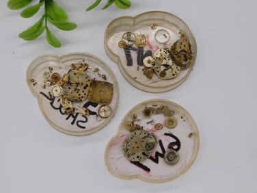 Vintage Watch Parts in Containers WATCHMAKER WATCHMAKING TOOLS