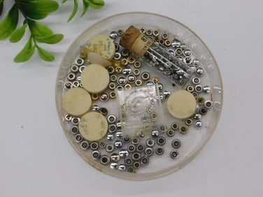 Watch Parts and Gears in Plastic Container WATCHMAKER WATCHMAKING TOOLS