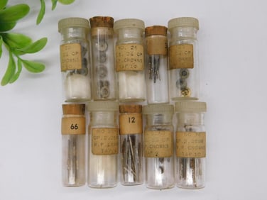 Vintage Assorted Watch Crowns and Parts in Glass Vials WATCHMAKER WATCHMAKING TOOLS