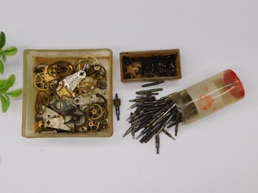 Watch Parts and Tools in Mixed Containers WATCHMAKER WATCHMAKING TOOLS