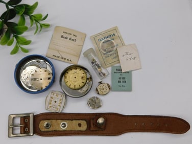 Vintage Waltham Watch Parts and Accessories Lot WATCHMAKER WATCHMAKING TOOLS