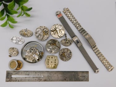 Vintage Watch Parts and Movements Lot with Bracelets WATCHMAKER WATCHMAKING TOOLS