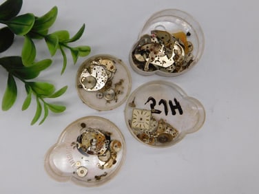 Vintage Watch Parts in Clear Containers WATCHMAKER WATCHMAKING TOOLS