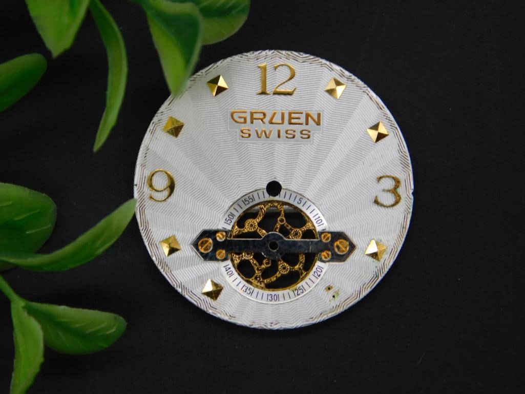 Vintage Gruen Swiss Watch Dial with Gold-Tone Accents WATCHMAKER WATCHMAKING TOOLS: Vintage Gruen Swiss Watch Dial with Gold-Tone Accents WATCHMAKER WATCHMAKING TOOLS