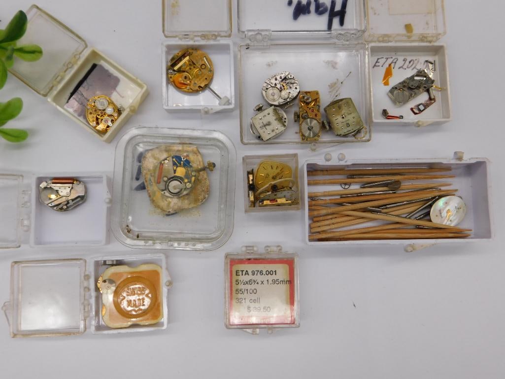 Watch Movements and Parts in Containers WATCHMAKER WATCHMAKING TOOLS: Watch Movements and Parts in Containers WATCHMAKER WATCHMAKING TOOLS