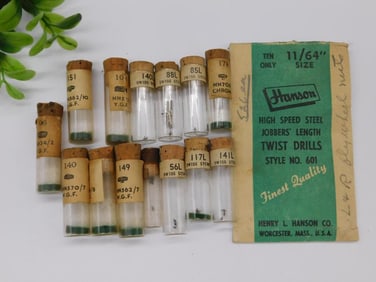 Vintage Hanson Twist Drills and Glass Vials WATCHMAKER WATCHMAKING TOOLS