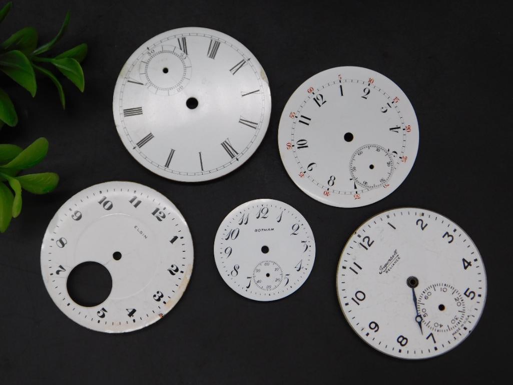 Five Vintage Watch Faces in Various Styles Watchmaker Watchmaking Tools: Five Vintage Watch Faces in Various Styles Watchmaker Watchmaking Tools