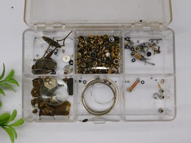 Plastic Compartment Box with Assorted Watch Parts and Gears Watchmaker Watchmaking Tools