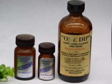 Vintage One Dip Cleaner & Novostar Grease Bottles Watchmaker Watchmaking Tools