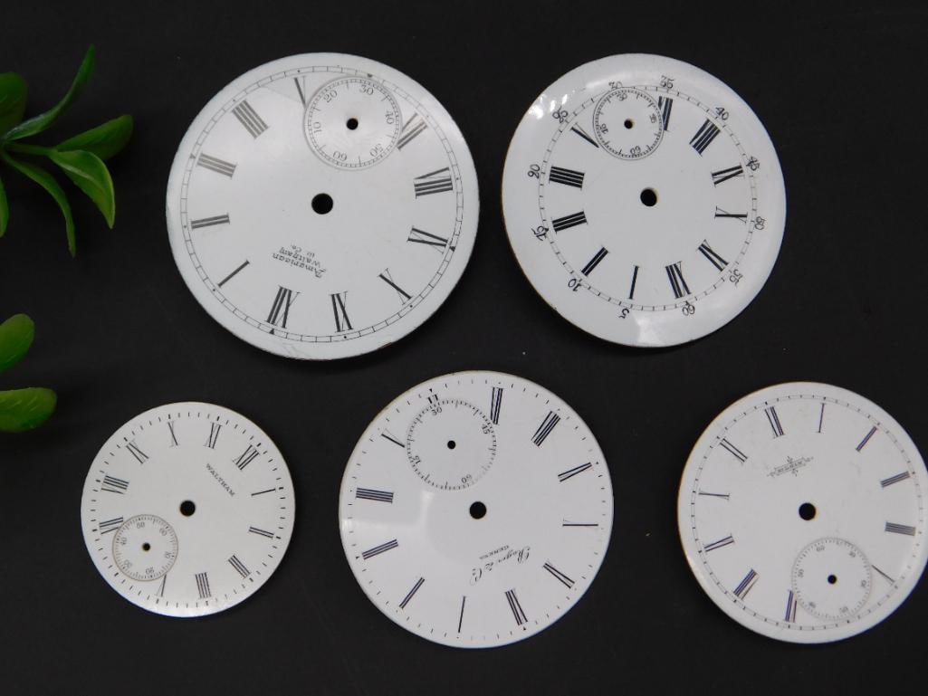 Five Vintage Enamel Pocket Watch Dials Watchmaker Watchmaking Tools: Five Vintage Enamel Pocket Watch Dials Watchmaker Watchmaking Tools