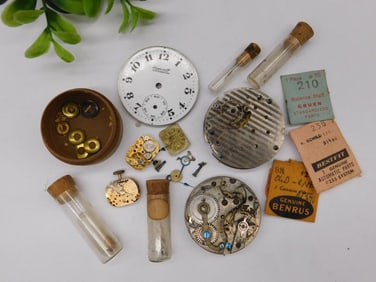 Vintage Watch Parts and Movements Lot with Accessories Watchmaker Watchmaking Tools