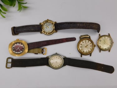 Vintage Lot of 5 Wristwatches with Leather Straps Watchmaker Watchmaking Tools