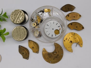 Elgin Watch Parts With Brass Plates and Watch Faces Watchmaker Watchmaking Tools