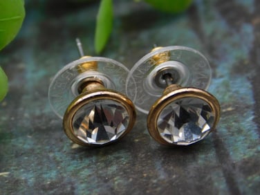 Vintage Gold-Tone Rhinestone Post Earrings