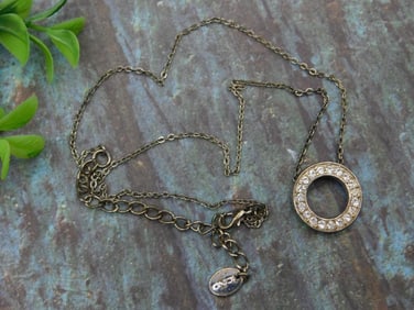 Gold-Tone Circle Pendant Necklace with Clear Crystals