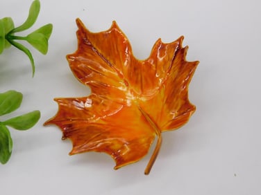 Maple Leaf-Shaped Enameled Brooch with Pin Back