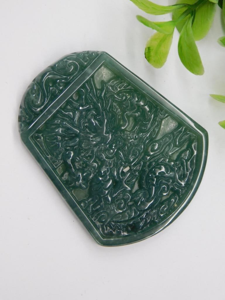 Intricately Carved Green Jade Pendant ROCK STONE LAPIDARY SPECIMEN: Intricately Carved Green Jade Pendant ROCK STONE LAPIDARY SPECIMEN