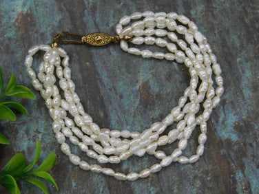 Vintage Multi-Strand Baroque Pearl Bracelet with Ornate Clasp