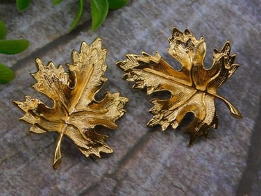 Gold-Tone Leaf Design Clip-On Earrings
