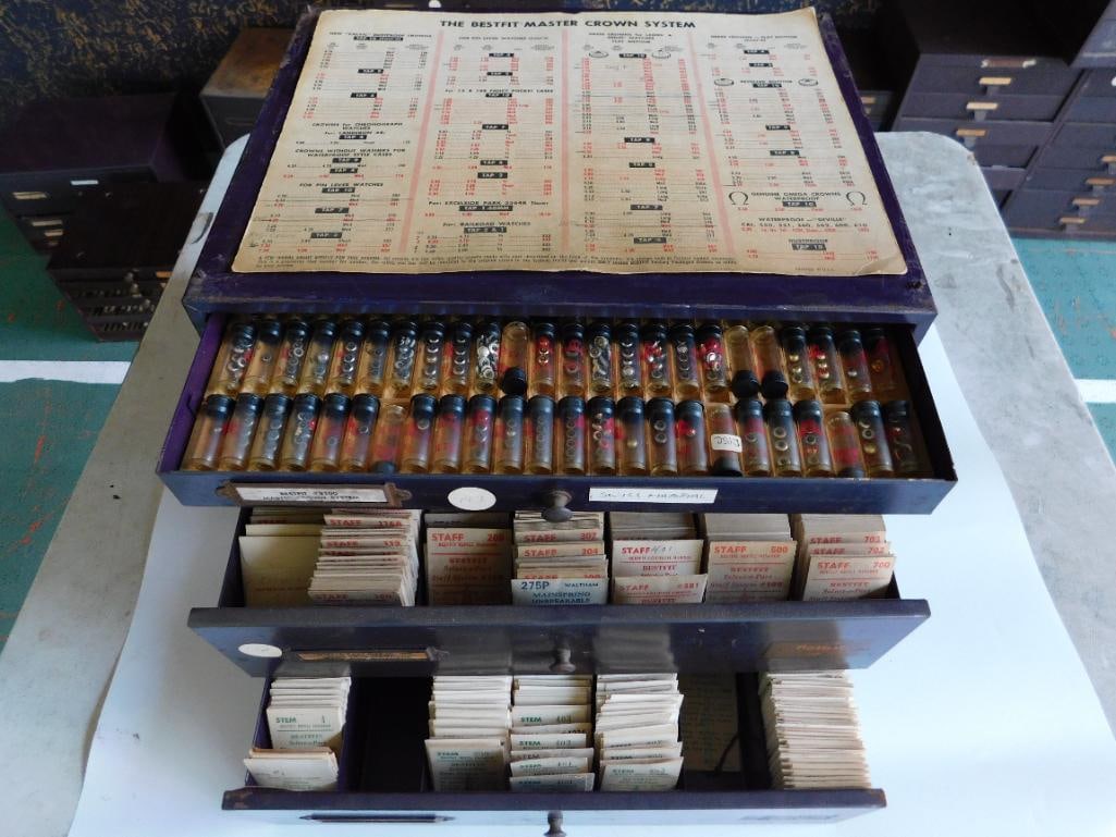 Vintage Bestfit Watchmakers Parts Cabinet With Components WATCHMAKING WATCHMAKER TOOLS: Vintage Bestfit Watchmakers Parts Cabinet With Components WATCHMAKING WATCHMAKER TOOLS