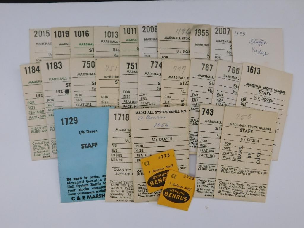 Vintage Watch Balance Staffs and Parts Inventory Cards WATCHMAKING WATCHMAKER TOOLS: Vintage Watch Balance Staffs and Parts Inventory Cards WATCHMAKING WATCHMAKER TOOLS