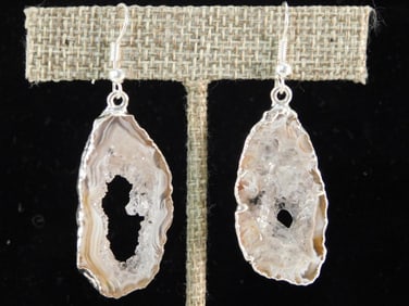 GEODE SLICE EARRINGS ROCK STONE LAPIDARY SPECIMEN