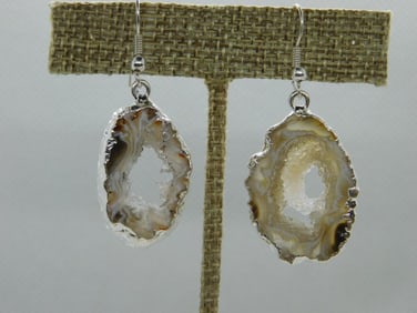 GEODE SLICE EARRINGS ROCK STONE LAPIDARY SPECIMEN