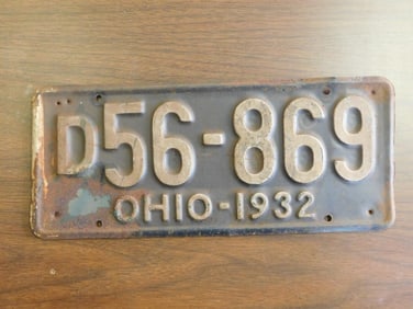 Vintage Antique License Plate 1932 US Ohio Collectible 105