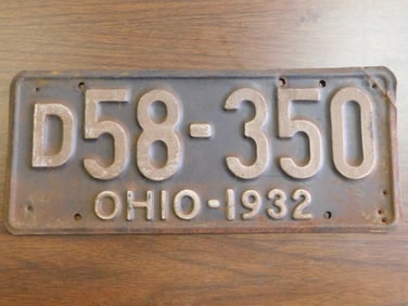 Vintage Antique License Plate 1932 US Ohio Collectible 113