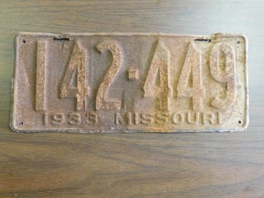 Vintage Antique License Plate 1933 US Missouri Collectible 115