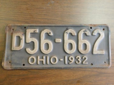 Vintage Antique License Plate 1932 US Ohio Collectible 117